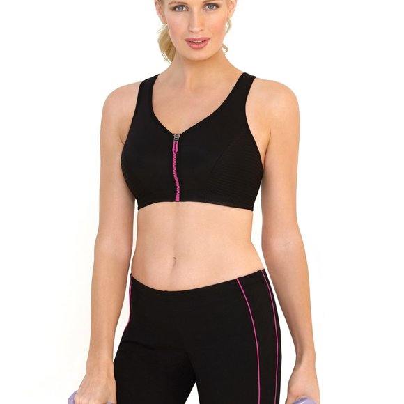 Glamorise SPORT Bra 36B (HIGH-IMPACT) Wicks (RACERBACK) T-Back Zip-Up Black NEW - Picture 9 of 16